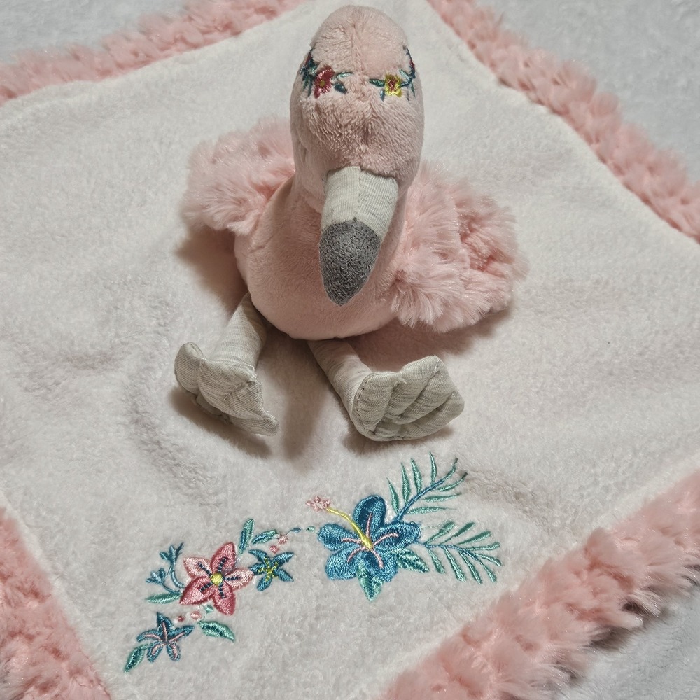 Mary Meyer Pink Flamingo Lovey Security Blanket Floral Tropical Plush 12x12